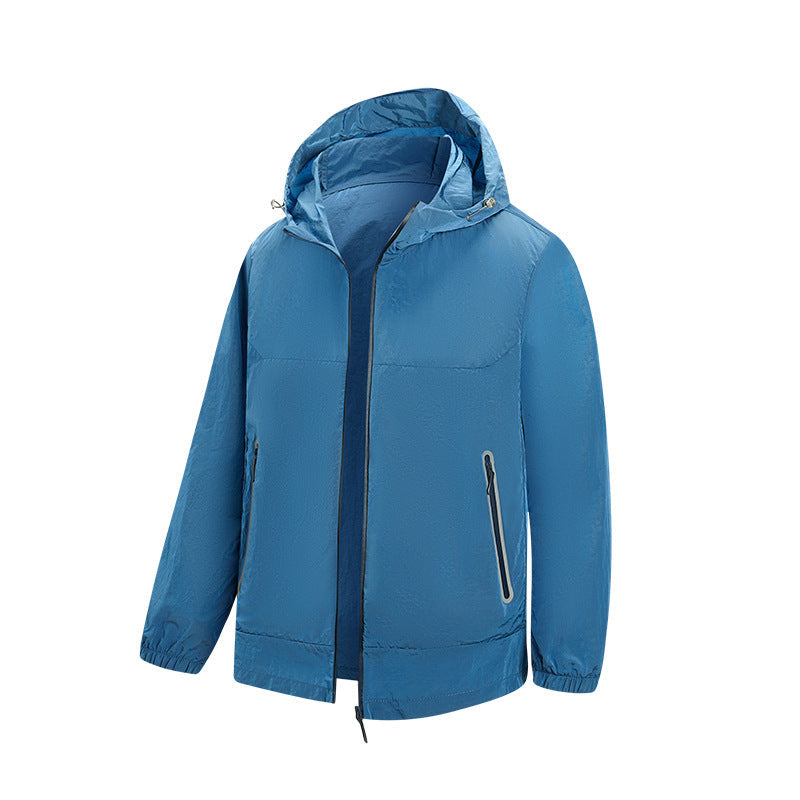 Herr Lätt med Huva Vindjacka med Water-Repellent Membrane och Reflective Fickor med Dragkedja
