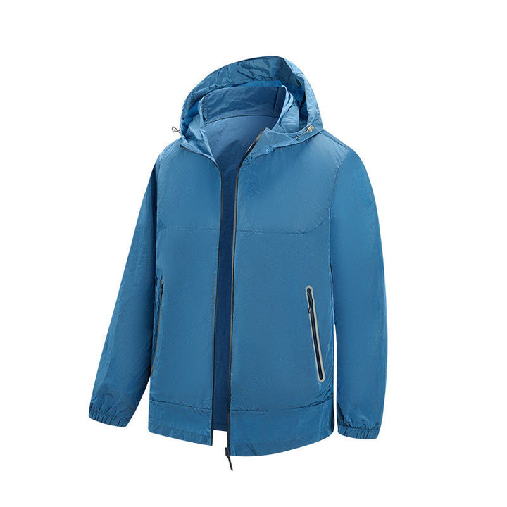 Herr Lätt med Huva Vindjacka med Water-Repellent Membrane och Reflective Fickor med Dragkedja