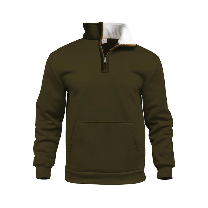 Herr Comfort Halv Dragkedja Sweat med Hög Fleece Krage, Känguruficka och Shape-Stable Ribbad Fåll