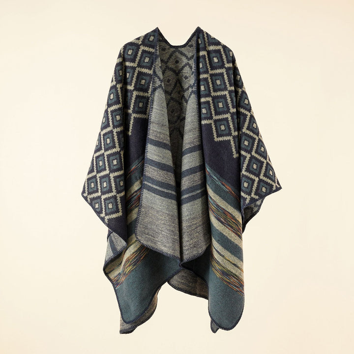 Dam Reversible Serape poncho i Jacquard Weave med Geometric Square mönster