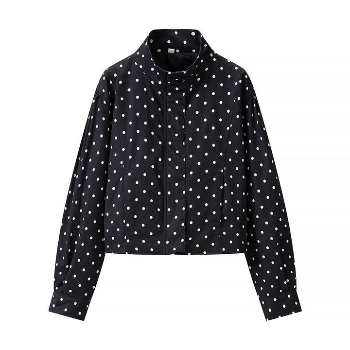 Dam Polka Dot kort jacka med Stand krage och dold Snap knappslå