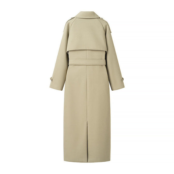Dam lång trenchcoat med bälte, Double-Breasted knappslå och Epaulets