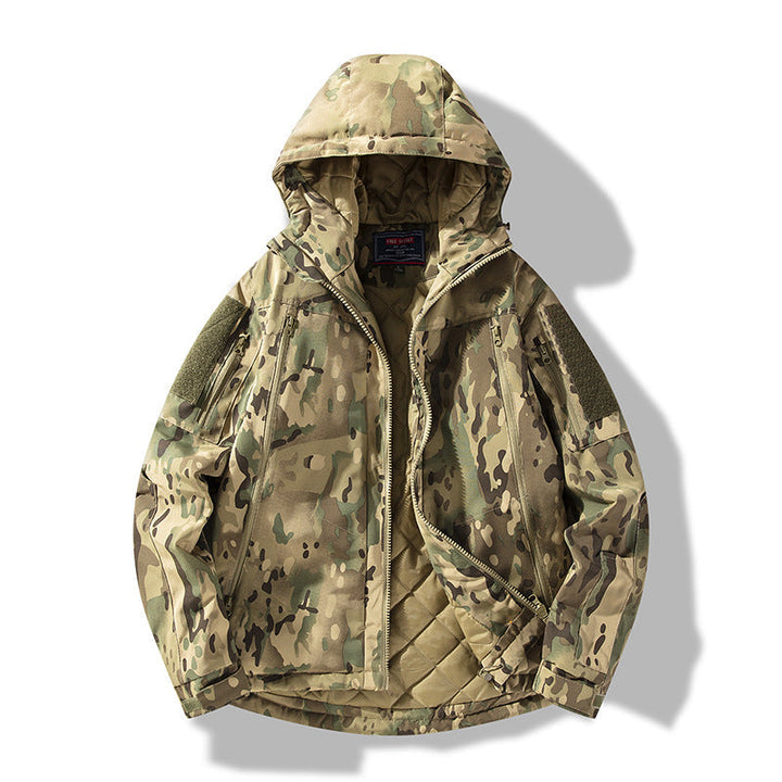 Herr Quiltad Tactical Vinter Jacka med Huva och Vattenavvisande Yttre Material