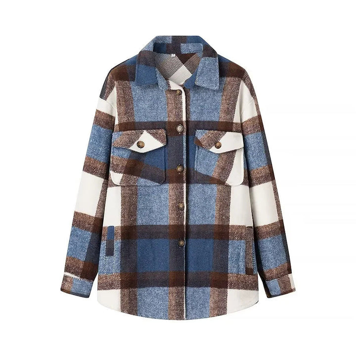 Dam rutig overshirt i shacket stil med patch bröstfickor