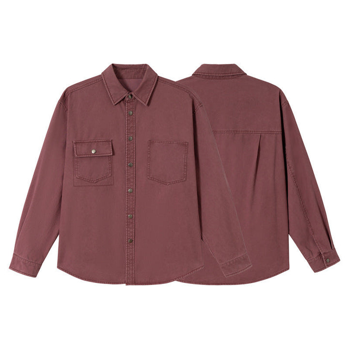 Dam Avslappnad Skjorta Jacka Gjord av Bomull Twill med Asymmetric Breast Ficka