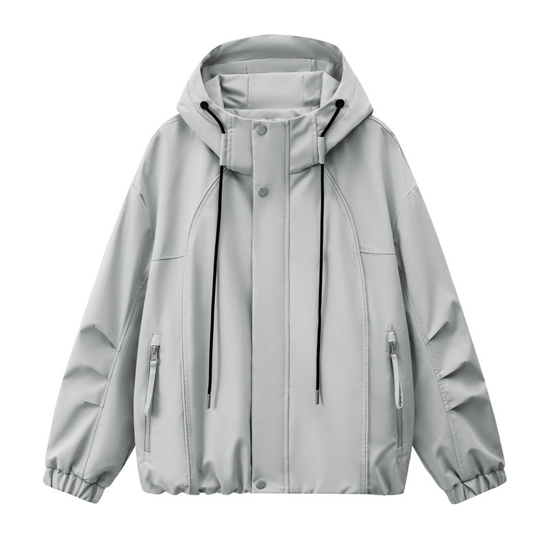 Herr Lätt med Huva Utility Övergångsjacka med Water-Repellent Outer Shell och Elastic Fåll
