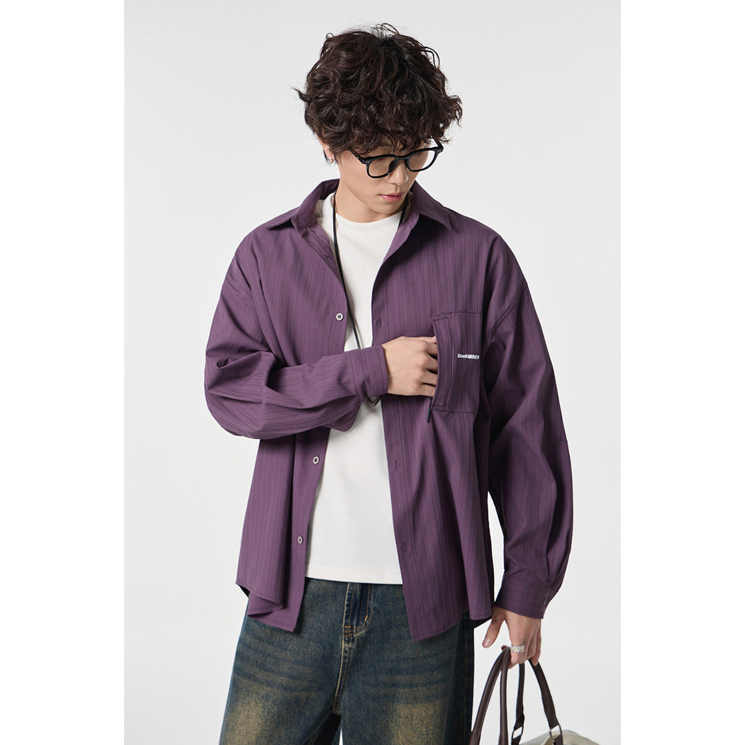 Unisex Oversized Skjorta Jacka med Strukturerad Ribbad Look och Lapp Breast Ficka