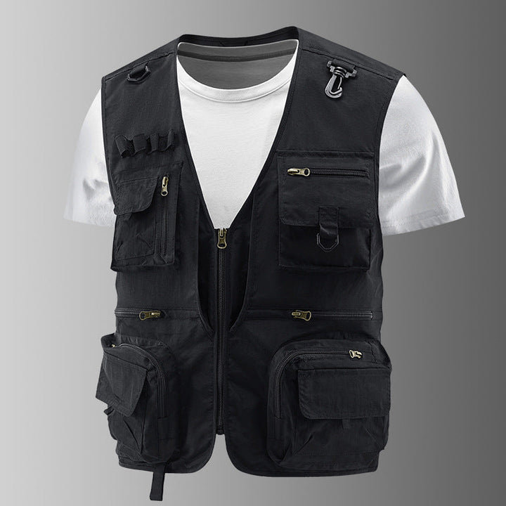 Herr Multifunctional Cargo Utility Väst med Numerous Zippered Fickor och D-Rings