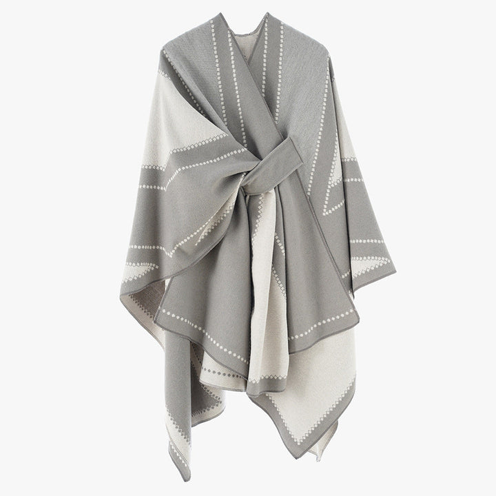 Dam Oversize Cape tillverkad av Jacquard stickad med tie loop