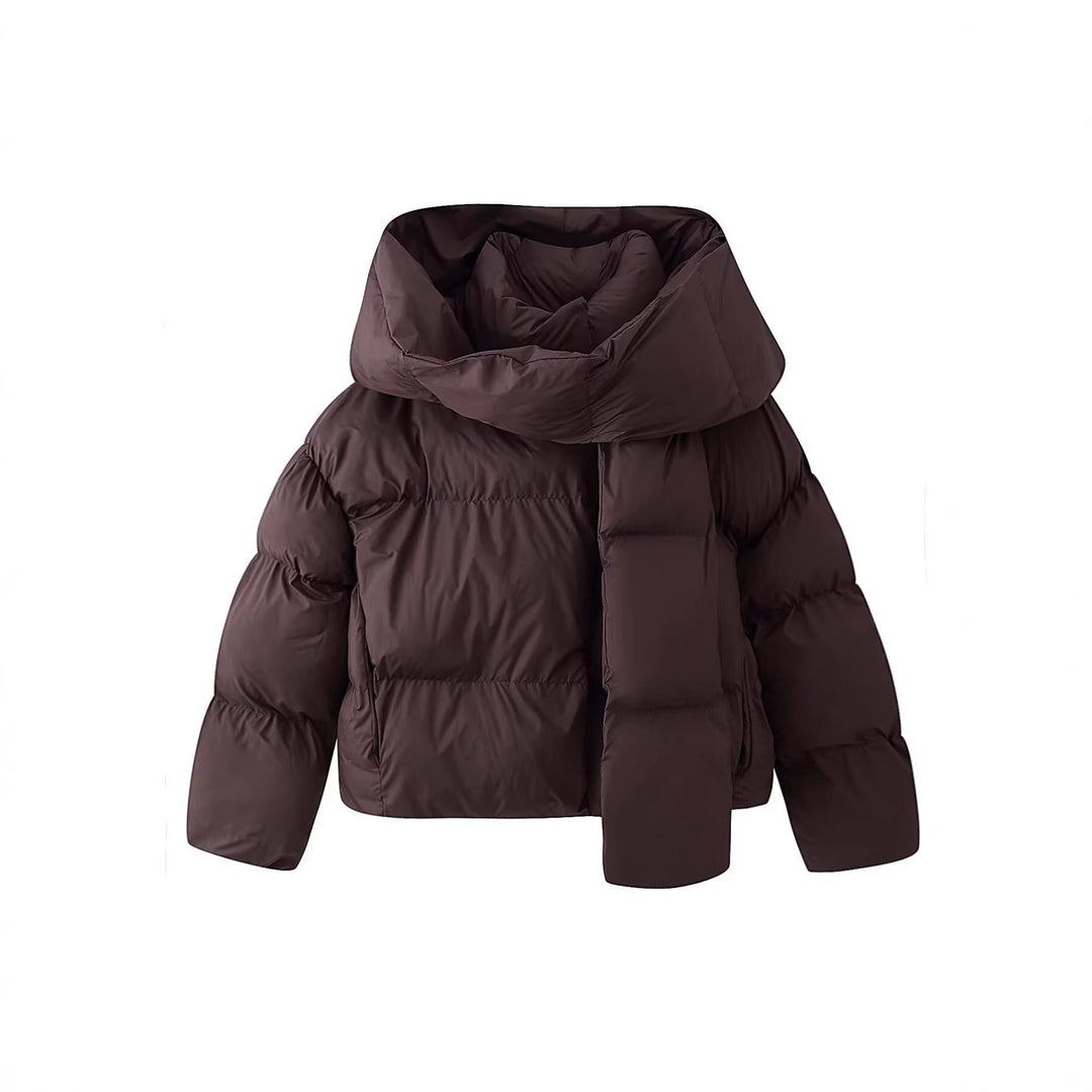 Dam Kort Skärning Quiltad Jacka med Extra Wide Shawl Krage och Vadderad Huva