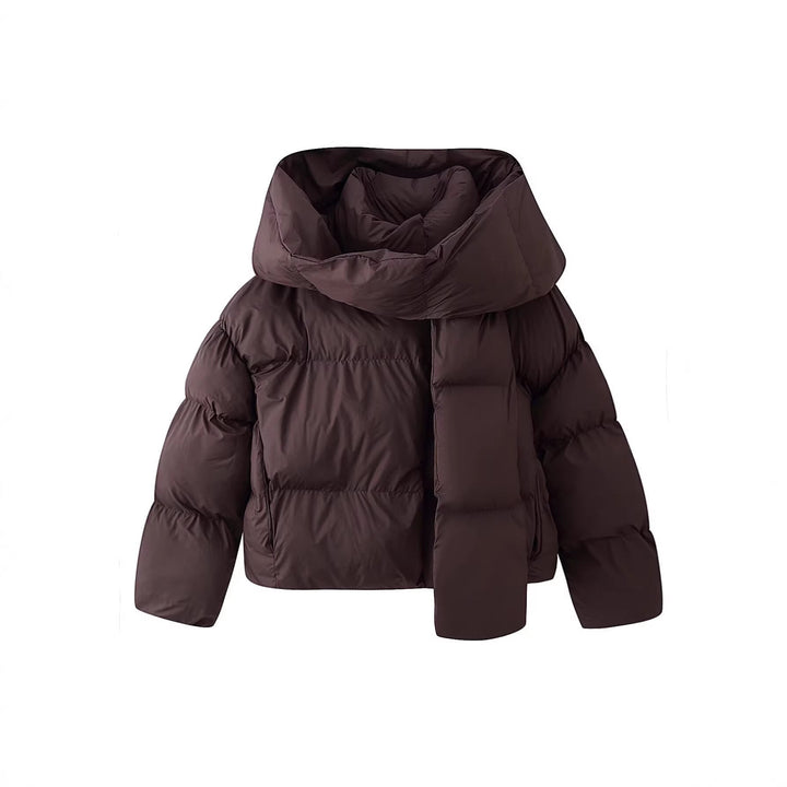 Dam Kort Skärning Quiltad Jacka med Extra Wide Shawl Krage och Vadderad Huva