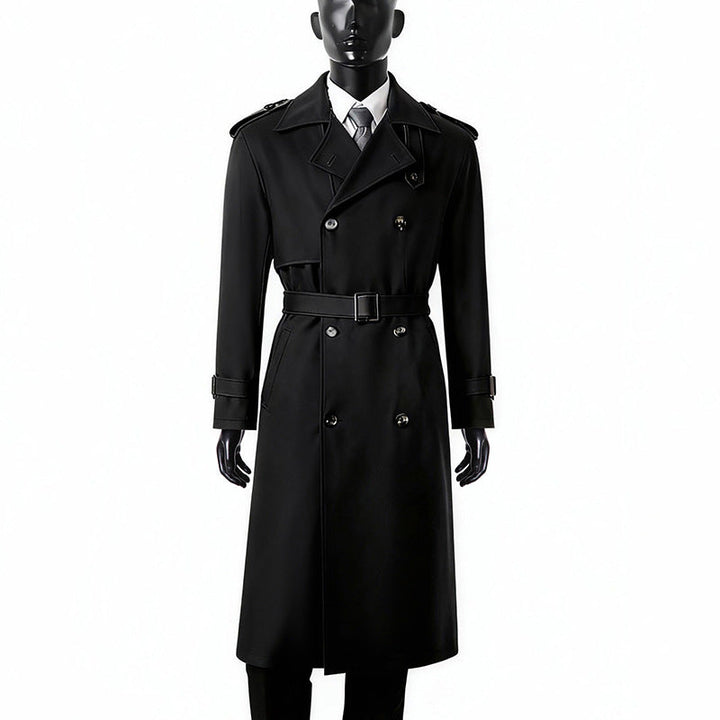 Herr Tidlös Maxi Lång Trench Kappa i Militär Stil med Storm Lock och Midja Bälte