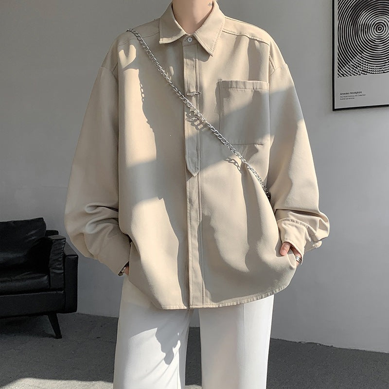 Unisex Oversize Skjortjacka i A Minimalistisk Utility Look med Chest Ficka och Dold Knapp Knäppning