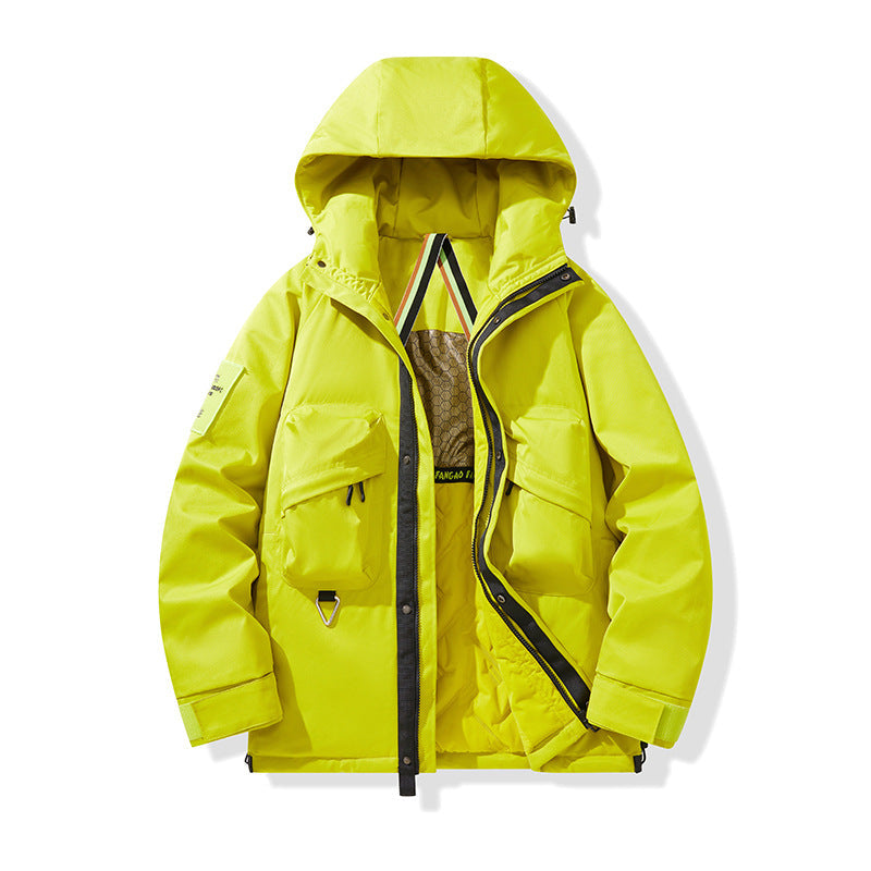 Herr Technical Utility Parka med Huva, Multifunctional Fram Fickor och Termisk Foder