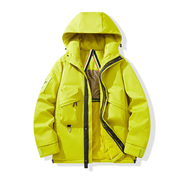 Herr Technical Utility Parka med Huva, Multifunctional Fram Fickor och Termisk Foder