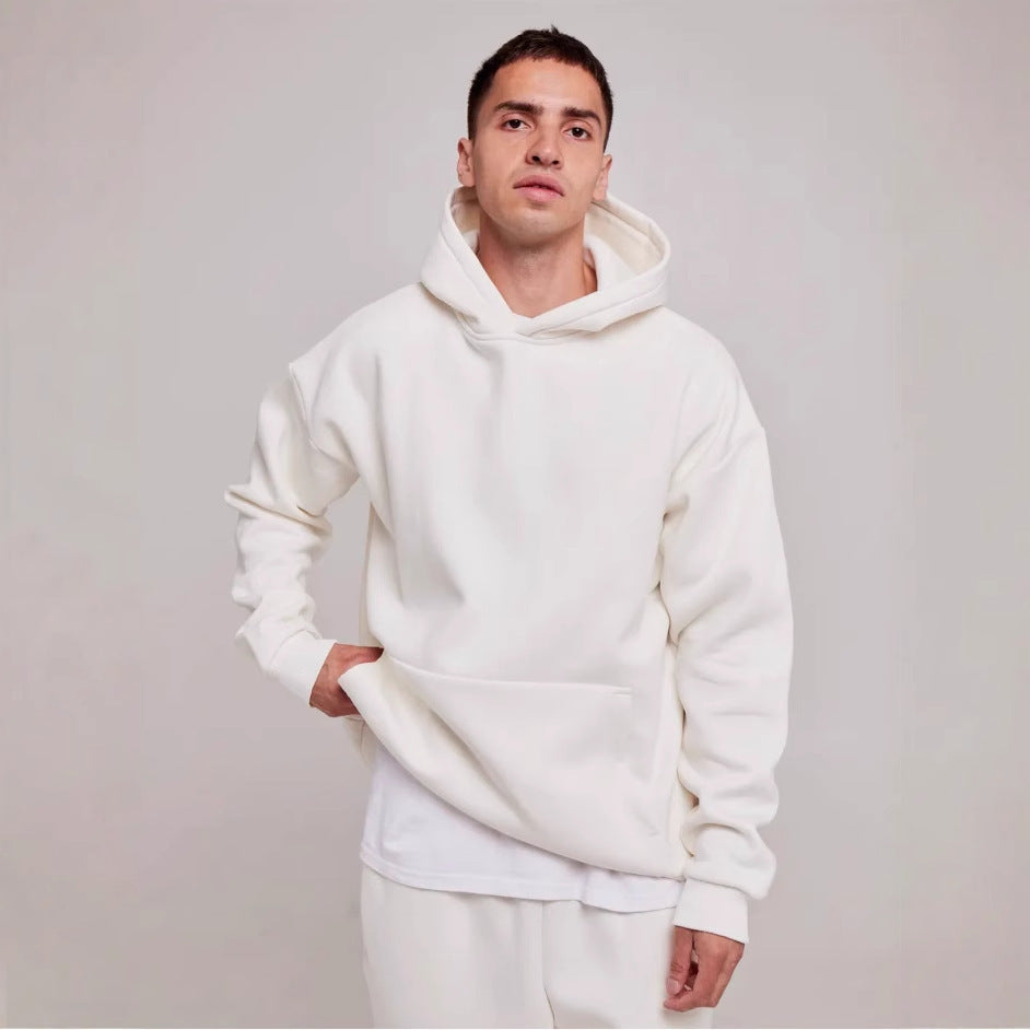Herr Kraftig Fleece Boxig Luvtröja med Deep Axel Drop Reinforced Huva och Känguruficka