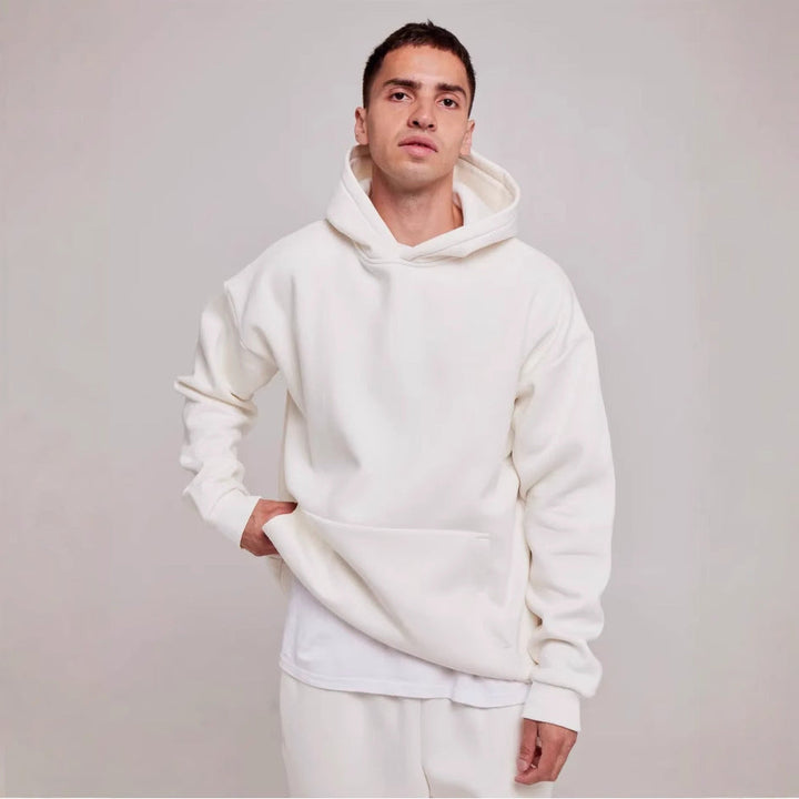 Herr Kraftig Fleece Boxig Luvtröja med Deep Axel Drop Reinforced Huva och Känguruficka
