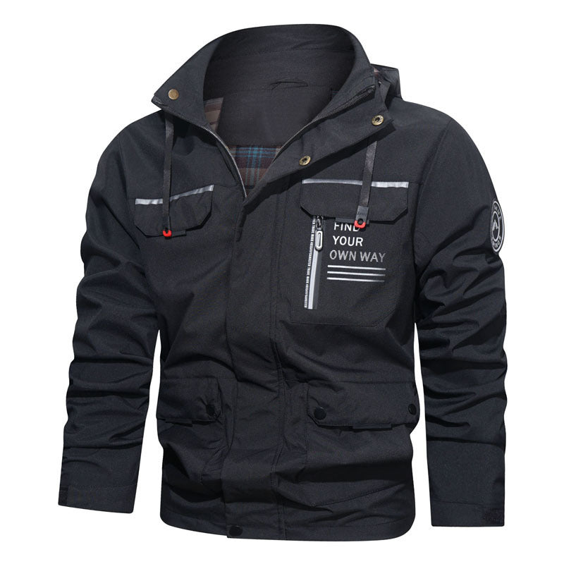 Herr Water-Repellent med Huva Field Jacka med Bröst Dragkedja och Multifunction Fickor
