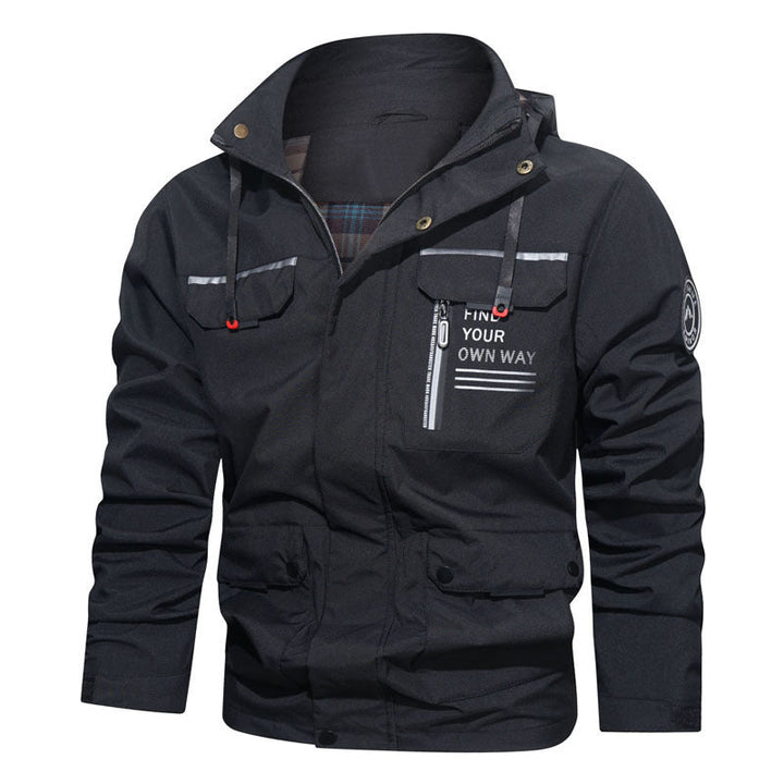 Herr Water-Repellent med Huva Field Jacka med Bröst Dragkedja och Multifunction Fickor