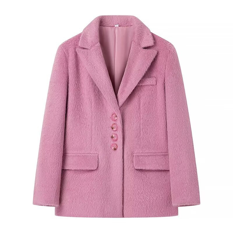 Dam figursydd kort kappa-blazer i teddy look med lapel krage och påsydda fickor
