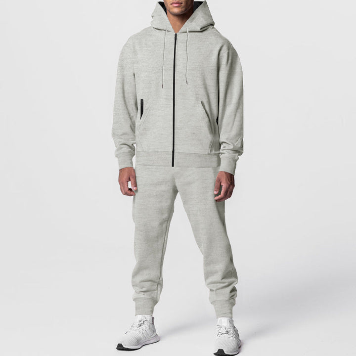 Herr Urban Dragkedja Luvtröja med Känguruficka och Tapered Joggingbyxor Set