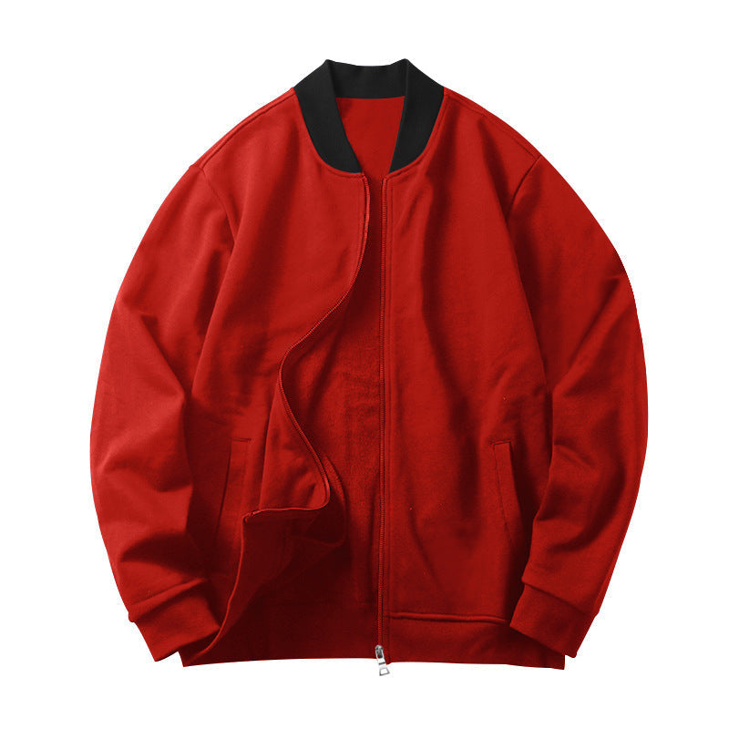 Herr Sportig-Elegant Sweat Jacka i Bomber Stil med Contrast Krage och Tvåvägsdragkedja