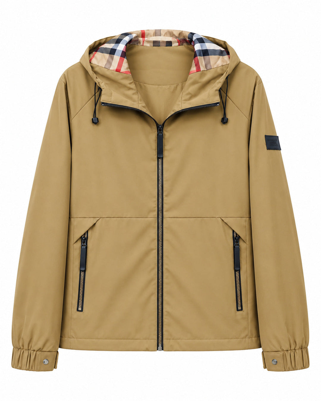 Herr lätt vindtät softshell med huva jacka med rutig lined huva