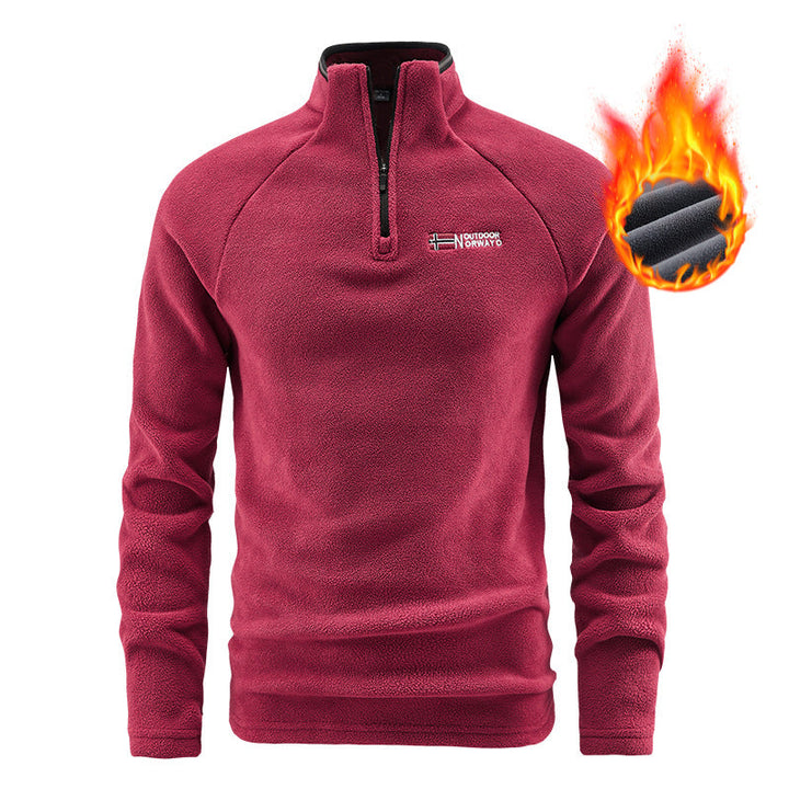 Herr Värmande Microfleece Pullover med Halv Dragkedja, Ergonomic Raglanärmar, och Mysig Interior Structure