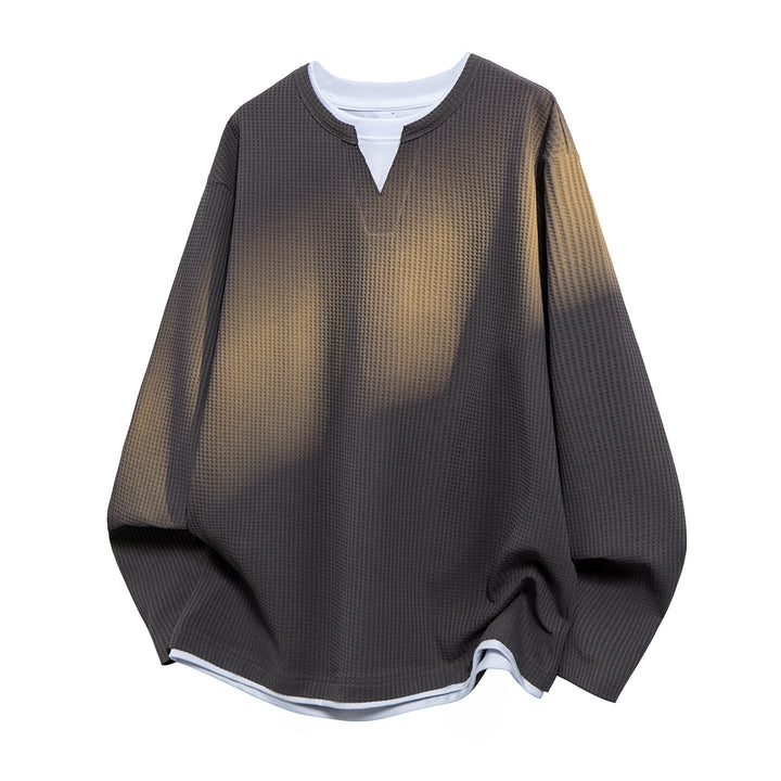 Herr Oversized Waffle Texture College-Tröja med V-ringad och Layered Look