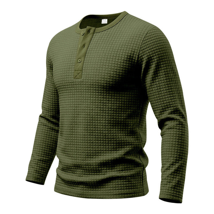 Herr Textured Termisk Henley Lång Ärm Skjorta med Waffle Texture och Rounded Fåll
