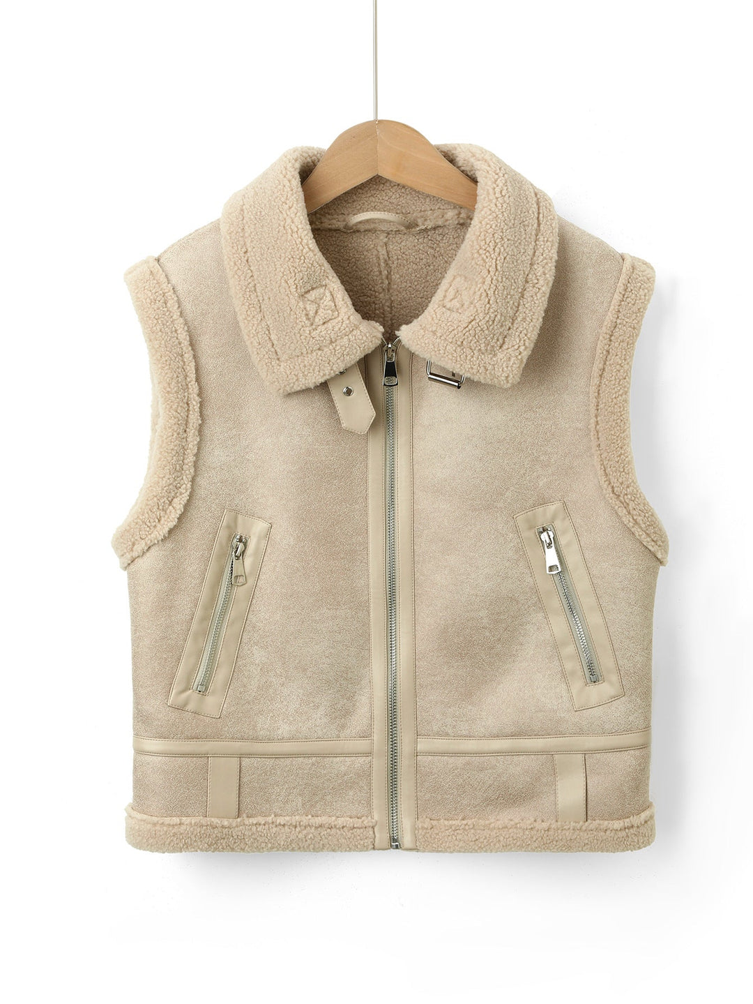 Dam ärmlös Lambskin look väst med teddyfoder och dragkedja