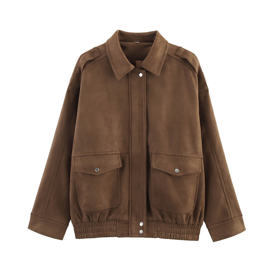 Dam Oversize Velvet-Optic Jacka med Lock Fickor, Tryckknapp Front och Elastic Nederkant