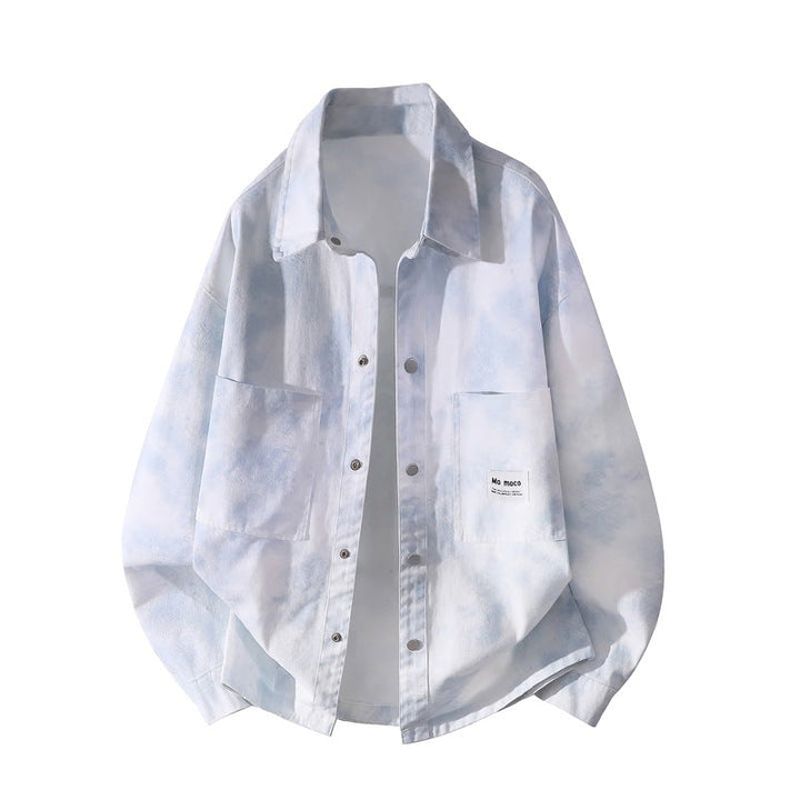 Unisex Oversize Skjortjacka med Tie-Dye Effect, Tryckknapp Knapp Front och Chest Fickor