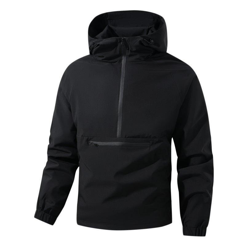 Herr Softshell Anorak med Huva, Half Dragkedja, och Vattentät Fram Ficka