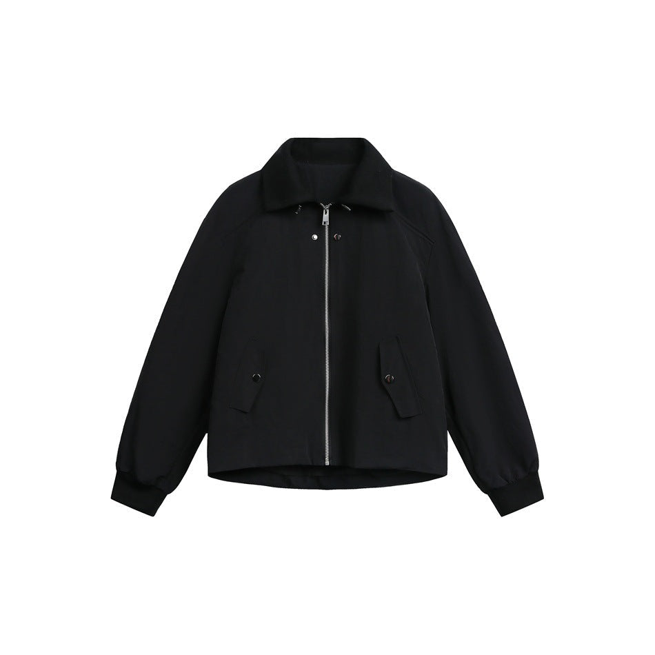 Dam Boxig Blouson Jacka med Hög Ståkrage, Elastiska Muddar, och Lockfickor