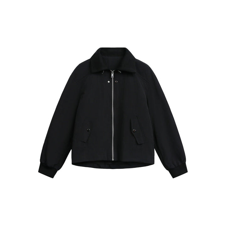 Dam Boxig Blouson Jacka med Hög Ståkrage, Elastiska Muddar, och Lockfickor