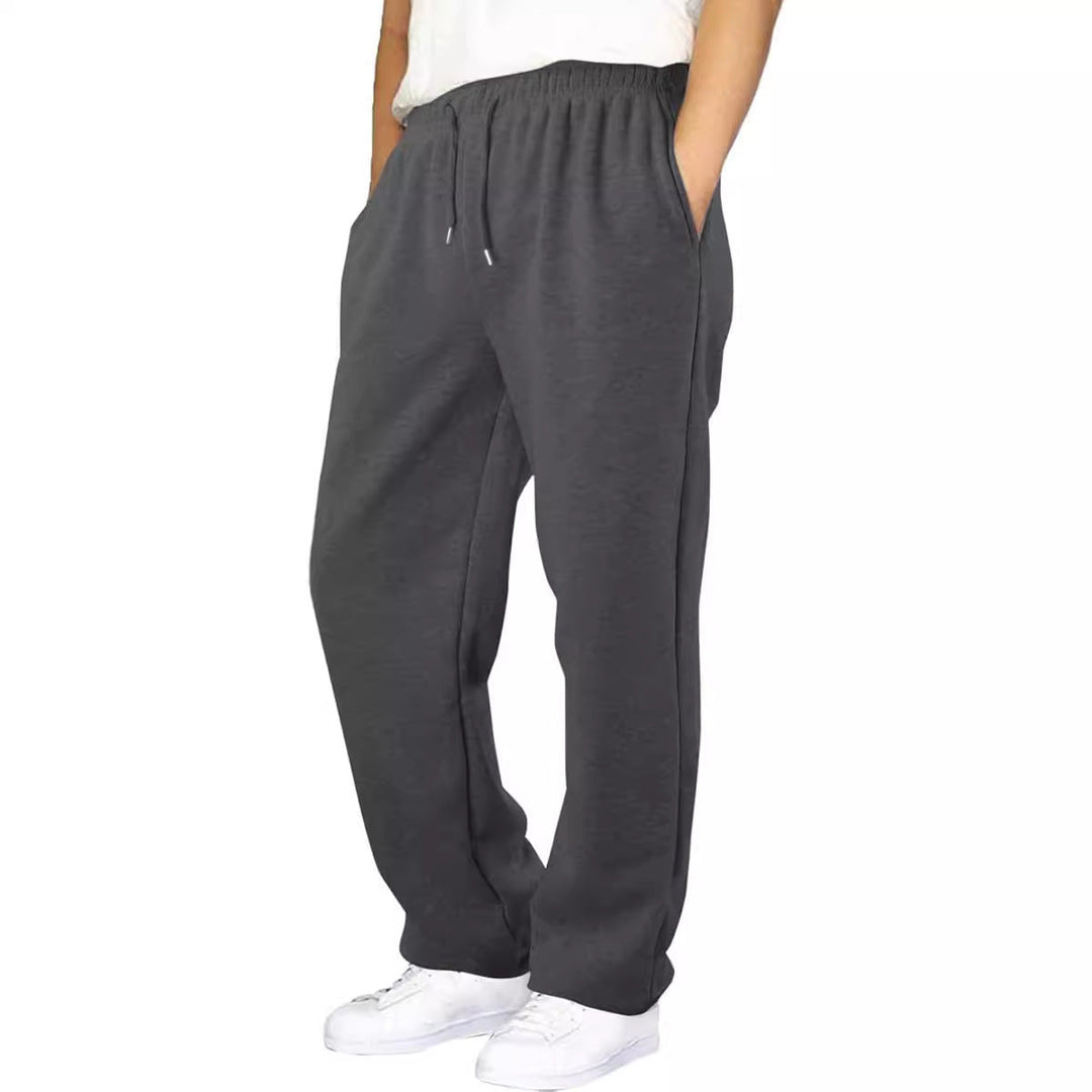 Herr Nan Avslappnad-Passform Mjukisbyxor med Straight Leg Fleece Foder och Elastic Dragsko Waistband