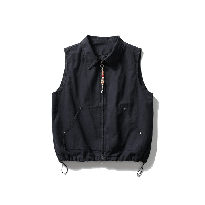 Dam Sleeveless Utility Väst med Skjortkrage, Fåll med Dragsko, och Kangaroo Fickor
