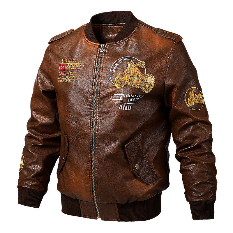 Herr Modern Läderimitation Jacka med Stilren Motorcykel Design