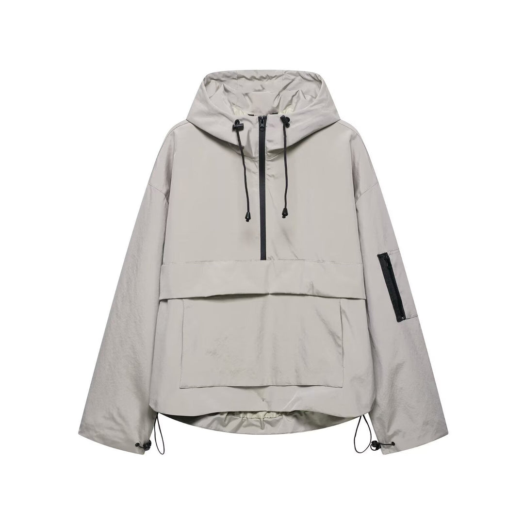 Unisex technical vindjacka anorak med half-height dragkedja huva och kangaroo pocket