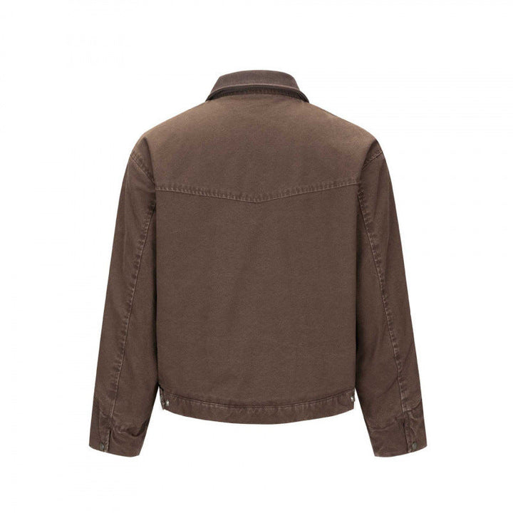 Herr Fleece-Lined Canvas Blouson Jacka med teddyfoder och skjortkrage