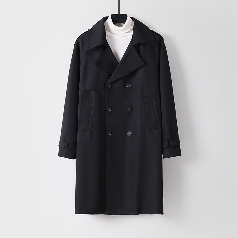 Herr Mid-Length Oversized Trench Kappa med Dubbel Knapp Slå och Axelklaffar