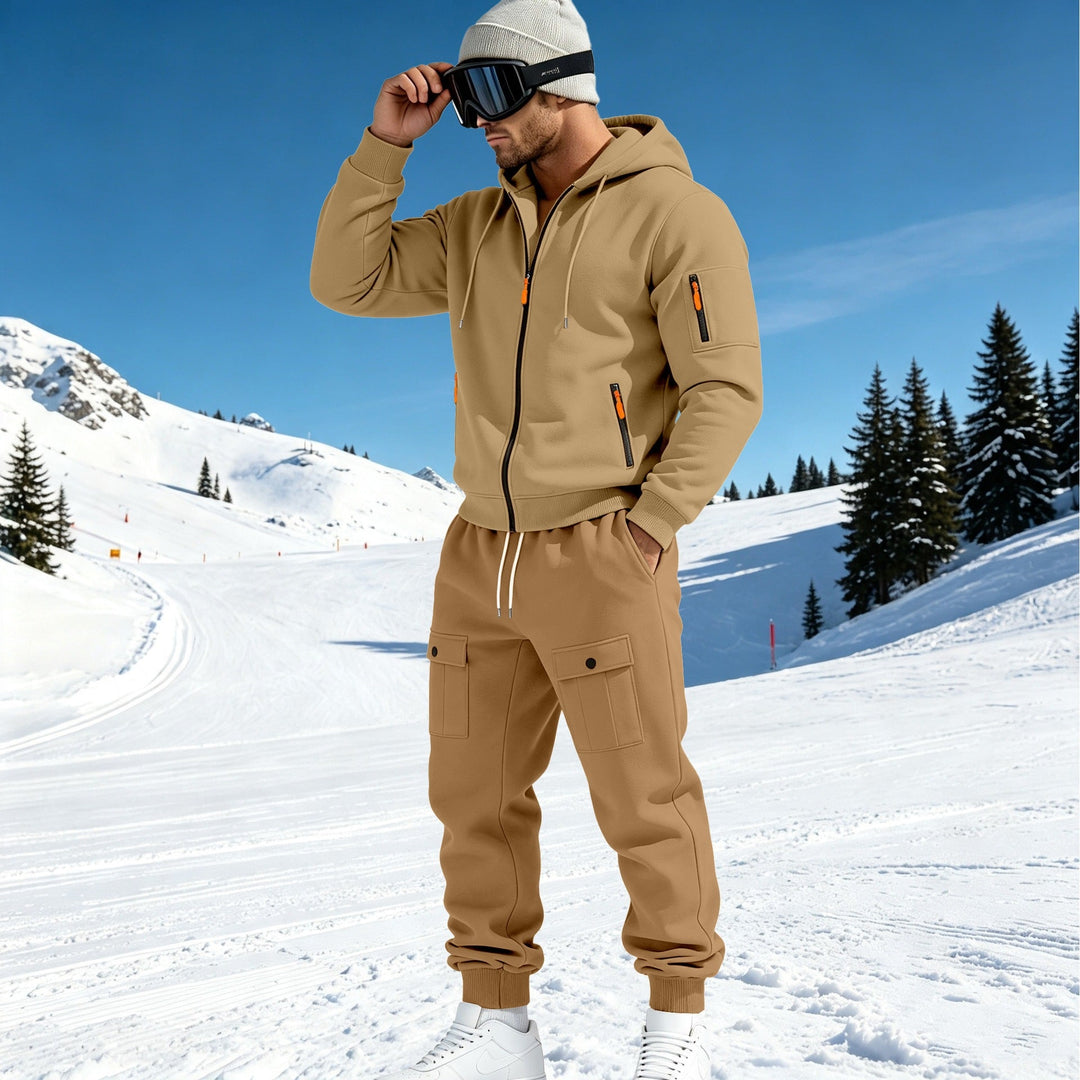 Herr Comfort Fleece Luvtröja med Dragkedja, Huva, och Utility Ärmficka
