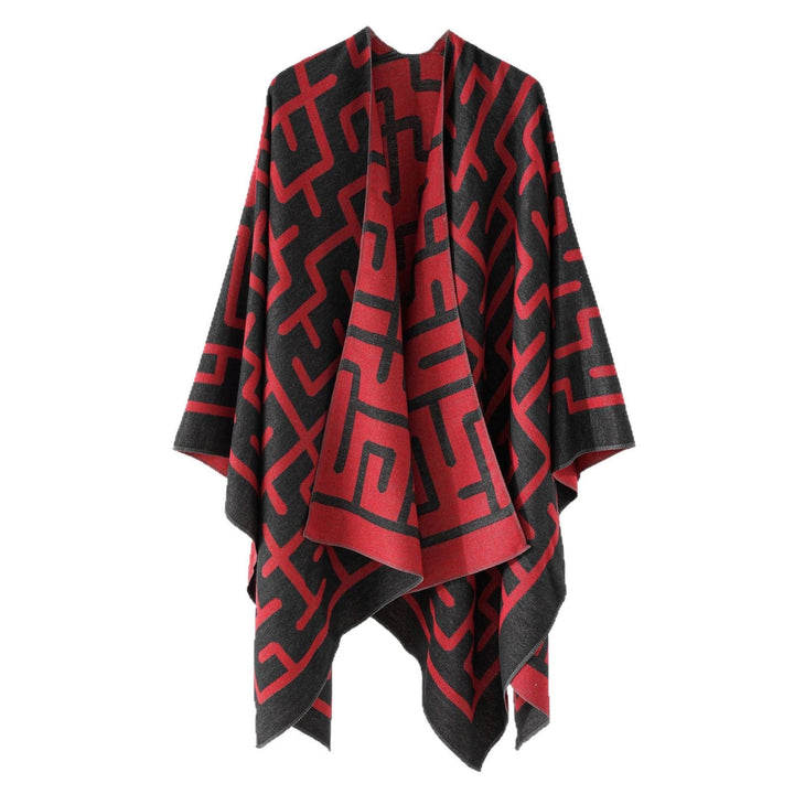 Dam Reversible Jacquard Ruana med Graphic mönster och Asymmetrical fåll