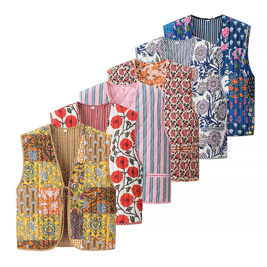 Dam kviltad väst med Ties, diamond quilting och randig design