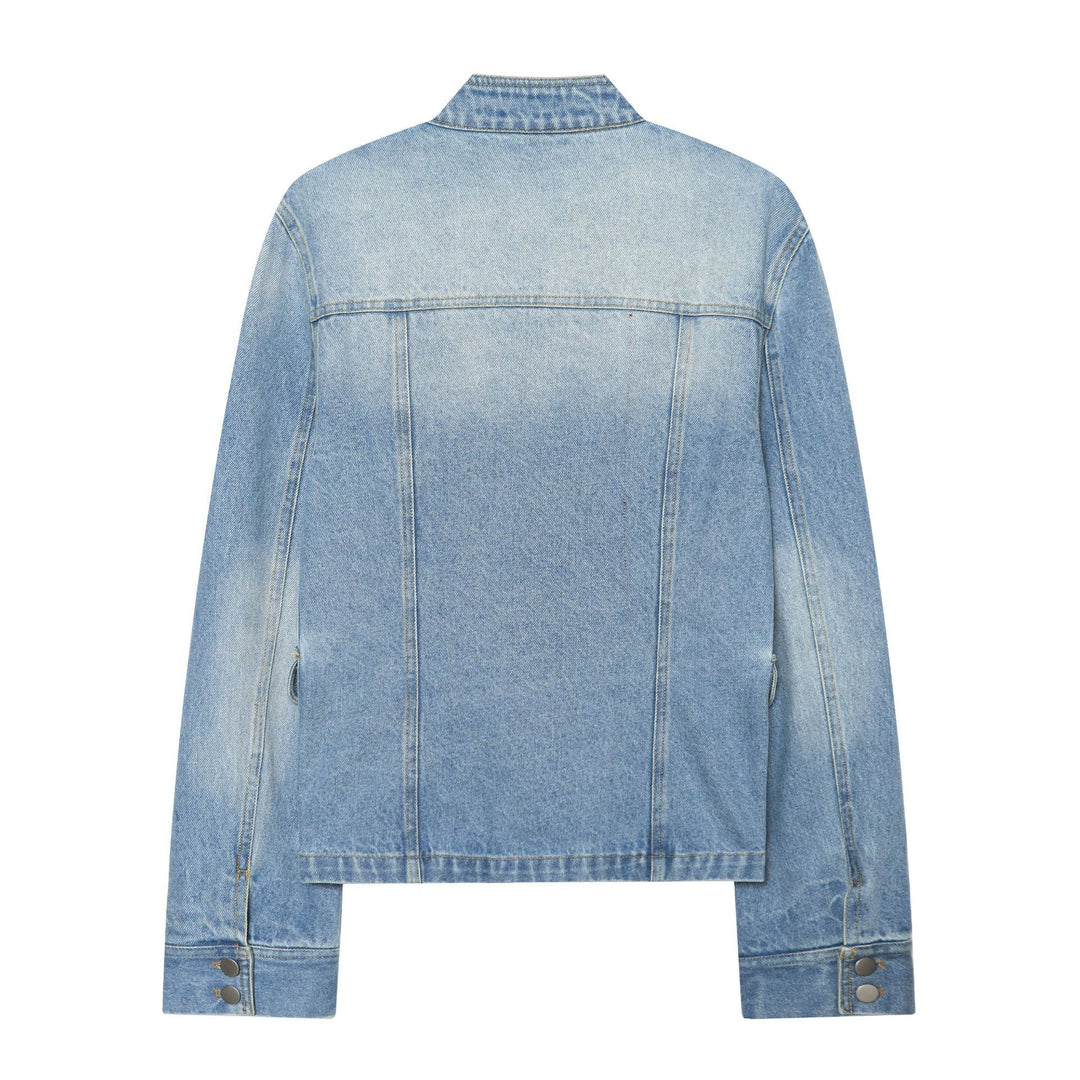 Dam Kort Denimjacka i Utility Look med Shoulder Pads och Lock Fickor