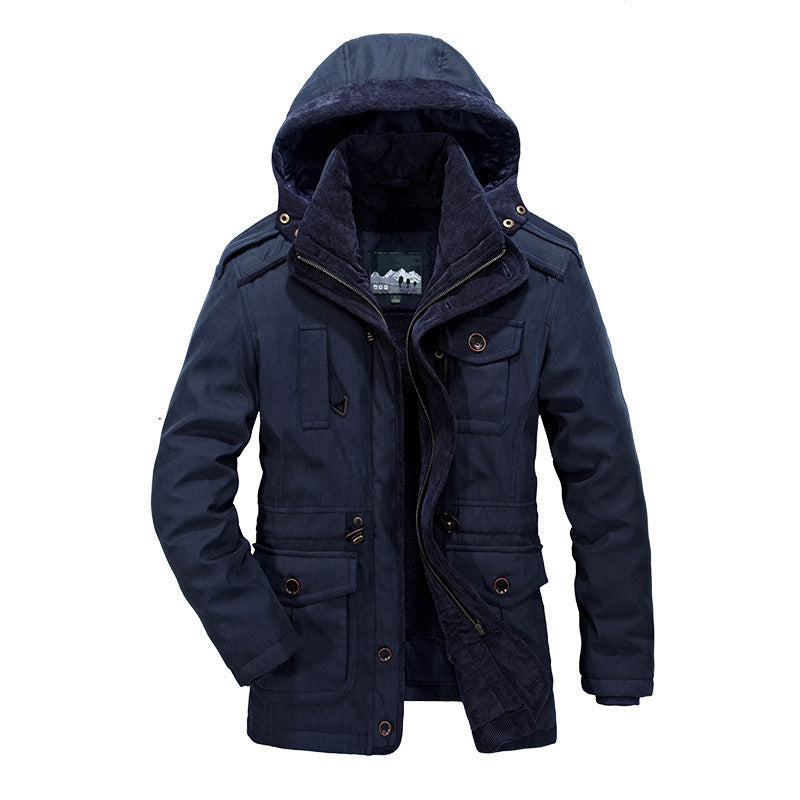 Herr Vadderad Canvas Fält Parka med Sherpa Foder och Huva Krage