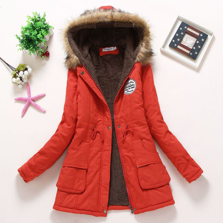 Dam high-värmande vinter parka med teddy foder, drawstring och faux fur kant