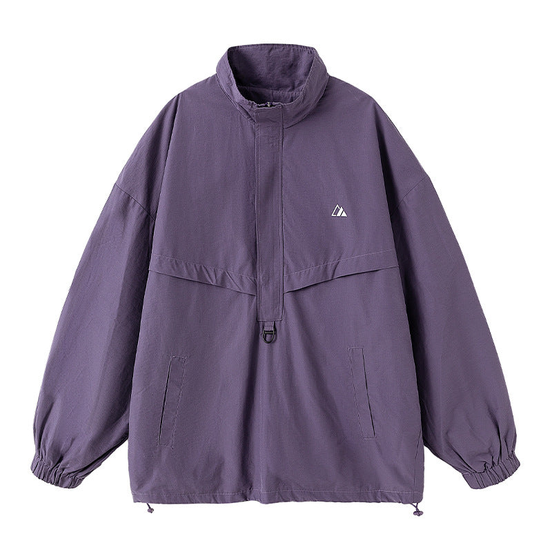 Unisex Oversize Anorak med Half Dragkedja, Stå Krage, Kangaroo Ficka och Drawstring