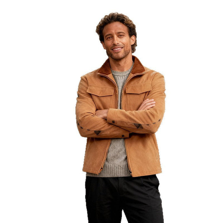 Herr Kort Jacka i Overshirt Look med Two Distinctive Lockfickor och Ståkrage